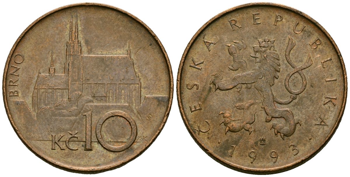 Чехия 10 крон 1993 Кафедральный собор города Брно KM 4 сталь плакированная медью 4120-324