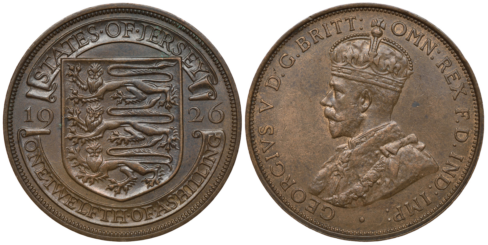 Джерси 1/12 шиллинга 1926 Георг V (1910-1936) KM 14 бронза aUNC 650-312