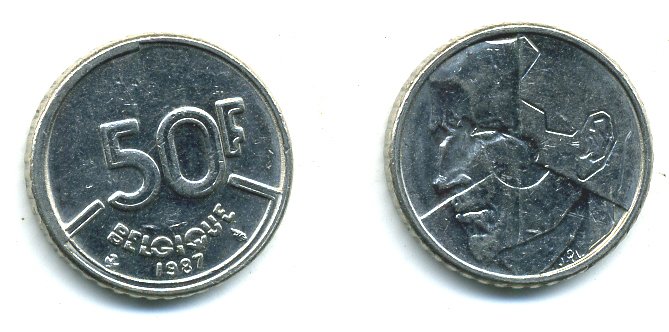 БЕЛЬГИЯ 50 ФРАНКОВ 1987 BELGIQUE, БОДУЭН I (1951-1993) KM 168 никель 25-1656