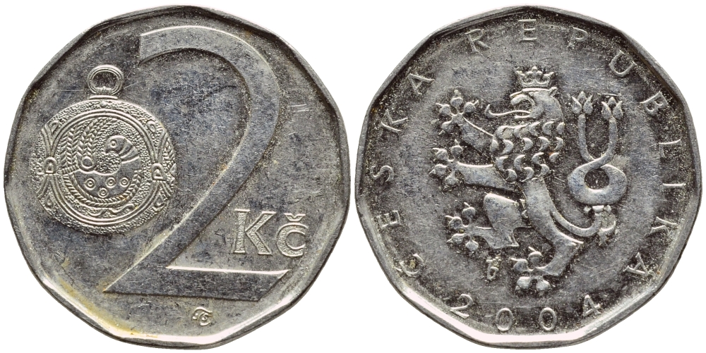 Чехия 2 кроны 2004 KM 9 сталь плакированная никелем 4397-356