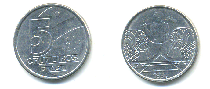 Бразилия 5 крузейро 1990 фермер KM 618.1 нержавеющая сталь aUNC 93-713