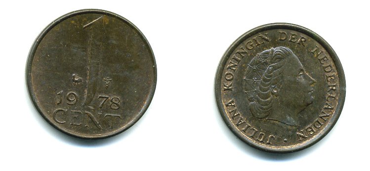 НИДЕРЛАНДЫ 1 ЦЕНТ 1978 ЮЛИАНА KM 180 бронза 76-319