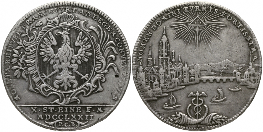 Франкфурт 1 талер 1772 PCB городской вид KM 251, Dav. 2226 серебро 00-000-00