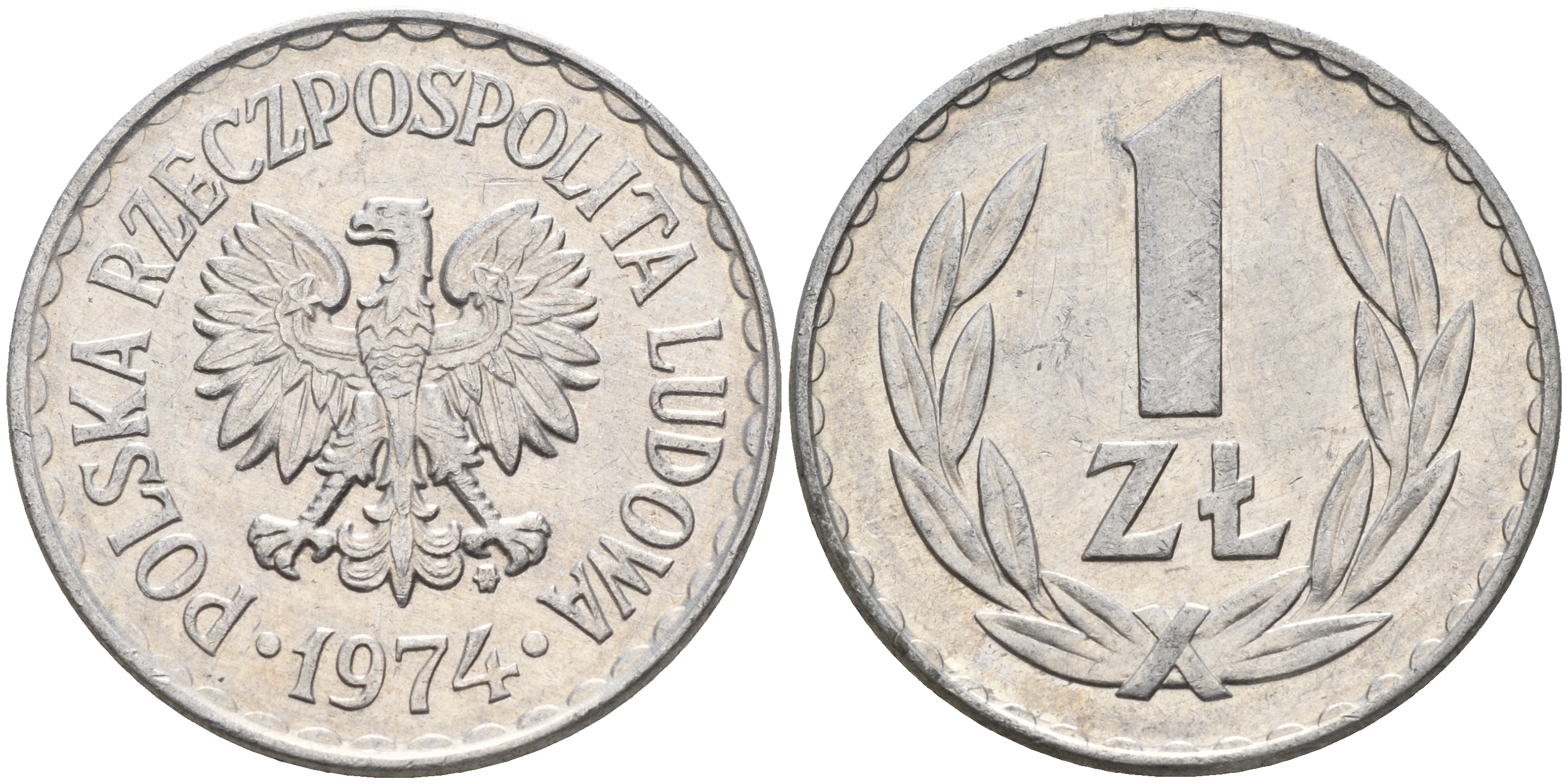 Польша 1 злотый 1974 MW KM 49.1 алюминий    4161-155