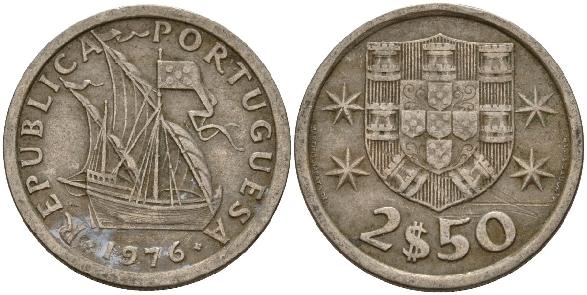 Португалия 2,5 эсукдо 1976 KM 590 медно-никель 4154-1031