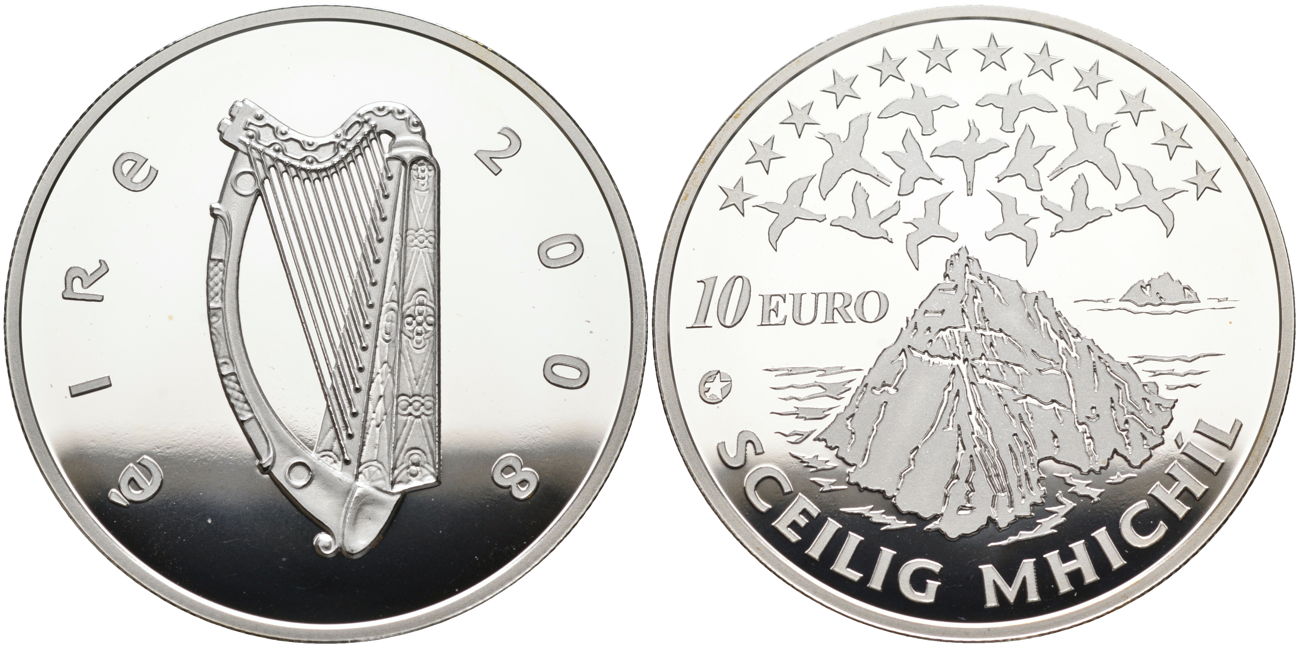 Ирландия 10 евро 2008 Европейское культурное наследие, монастырь на острове Скеллиг-Майкл KM 54 серебро PROOF 01-167-13