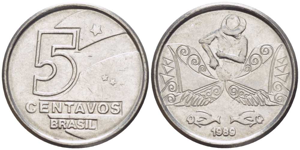 БРАЗИЛИЯ 5 СЕНТАВО 1989 РЕФОРМА 1989-1990 KM 612 нержавеющая сталь 105-735