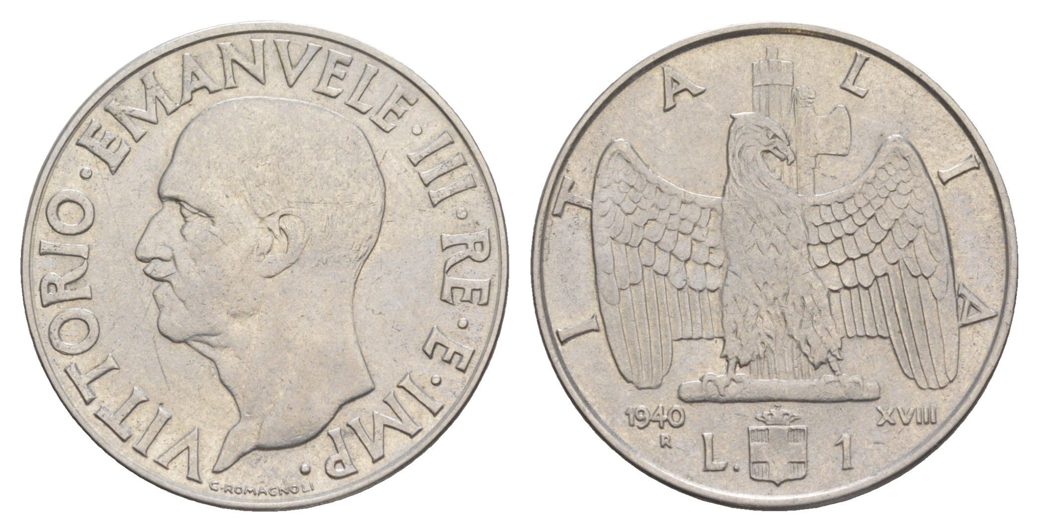 Италия 1 лира 1940 не магнетик KM 77a нержавеющая сталь 4637-451