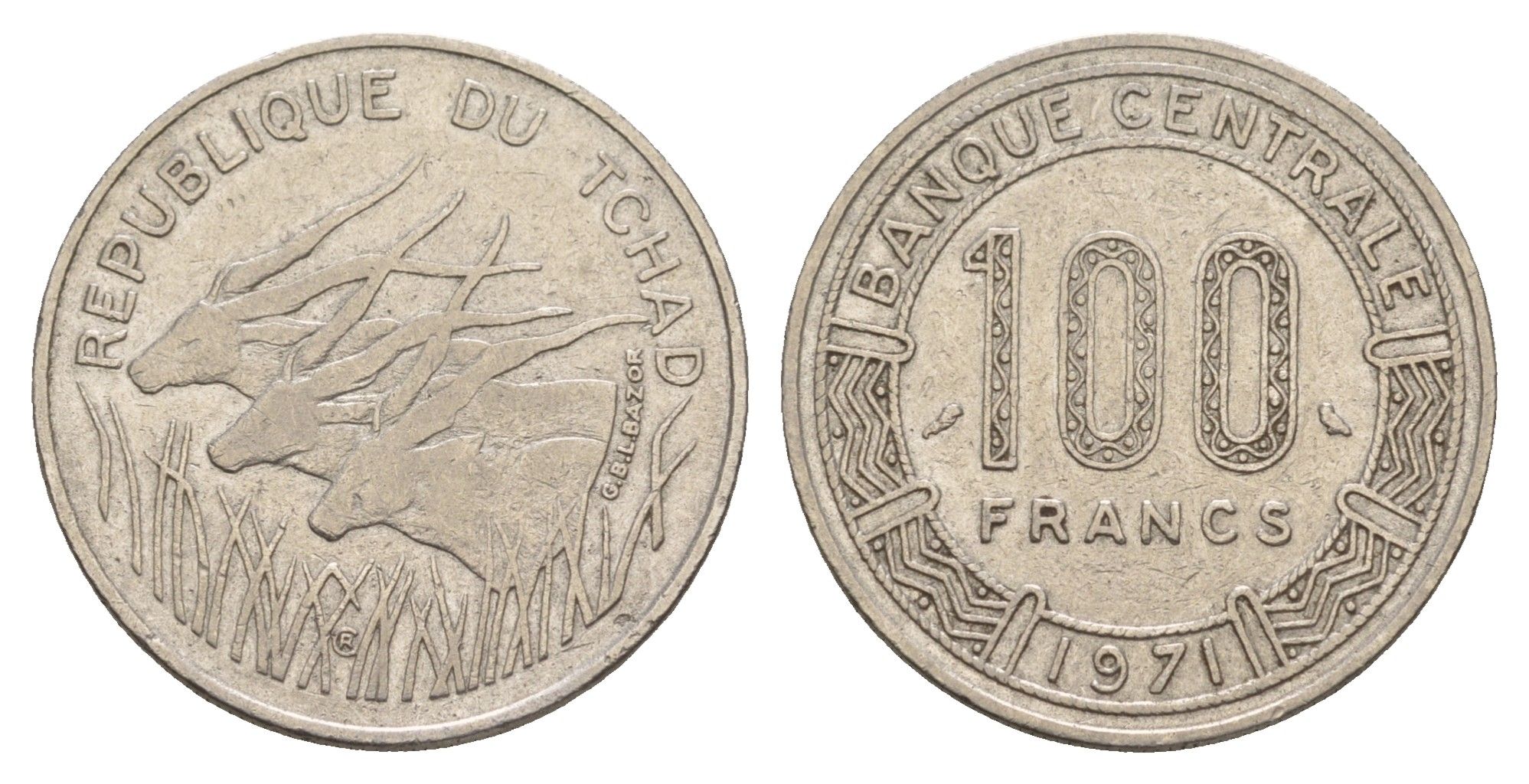 Чад 100 франков 1971 KM 2 никель 4654-523