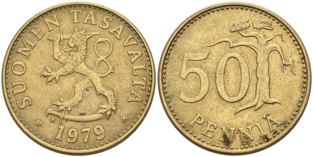 ФИНЛЯНДИЯ 50 ПЕННИ 1979 K KM 48 алюминиевая бронза 4563-435