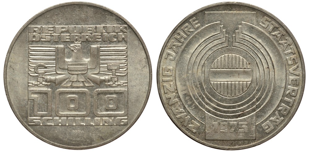 Австрия 100 шиллингов 1975 20 лет Декларации о независимости Австрии KM 2924 серебро 413-4723