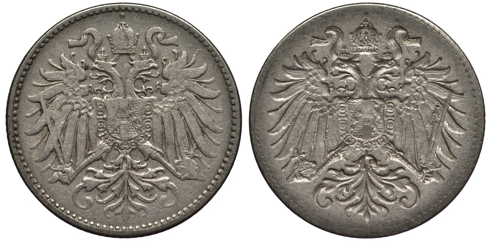 Австрия 10 геллеров инкузный брак монетного двора медно-никель 00-817-46