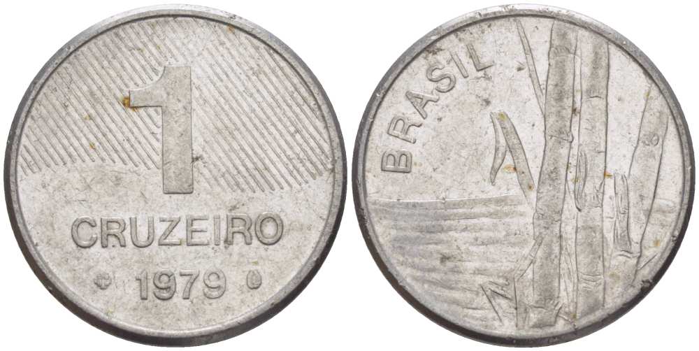 Бразилия 1 крузейро 1979 сахарный тростник KM 590 нержавеющая сталь 41-1147