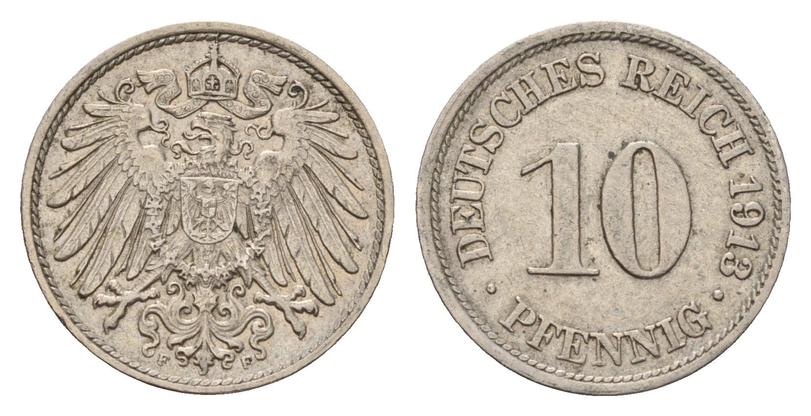 Германия 10 пфеннигов 1913 F, Вильгельм II (1888-1918) KM 12, J. 13 медно-никель 4636-1017