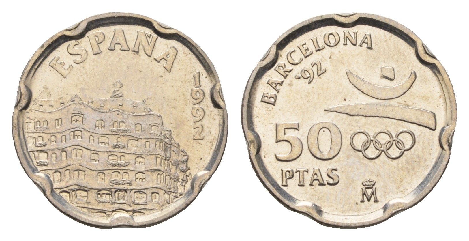 Испания 50 песет 1992 XXV летние Олимпийские Игры, Барселона 1992, Эмблема Олимпиады KM 906 медно-никель UNC 4702-257