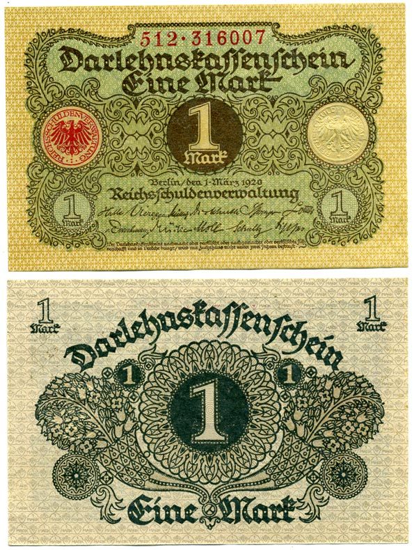 Германия 1 марка 1920 1 марта 1920, Веймарская республика Pick 58, Розенберг 64 бумага аUNC 7547-10-2