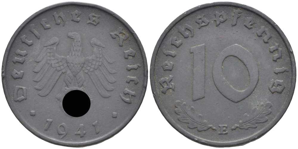 ГЕРМАНИЯ 10 РЕЙХСПФЕННИГОВ 1941 G KM 101, J. 371 цинк 4401-756