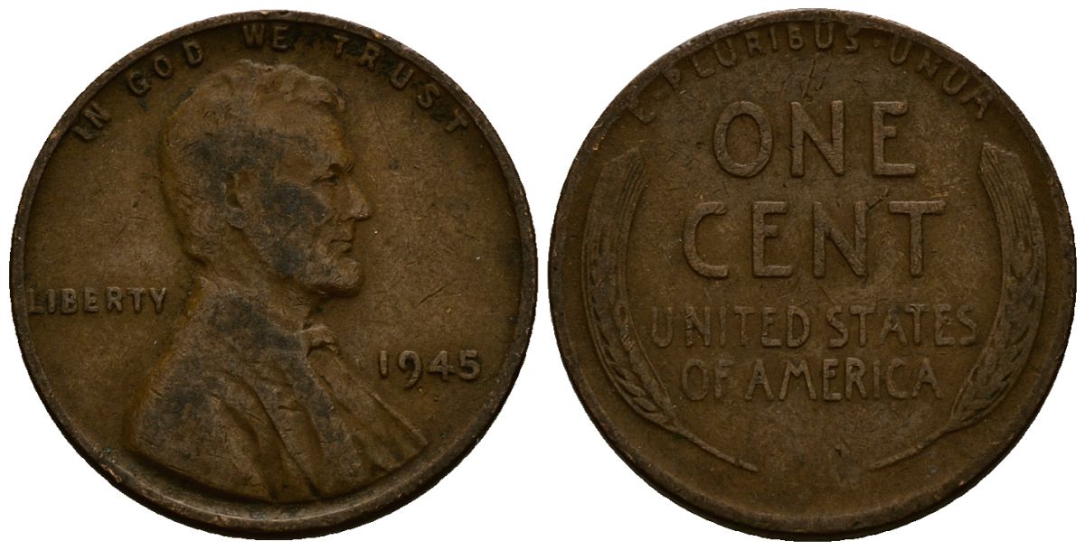 США 1 цент 1945 Линкольн KM A132 медь цинк 4164-843