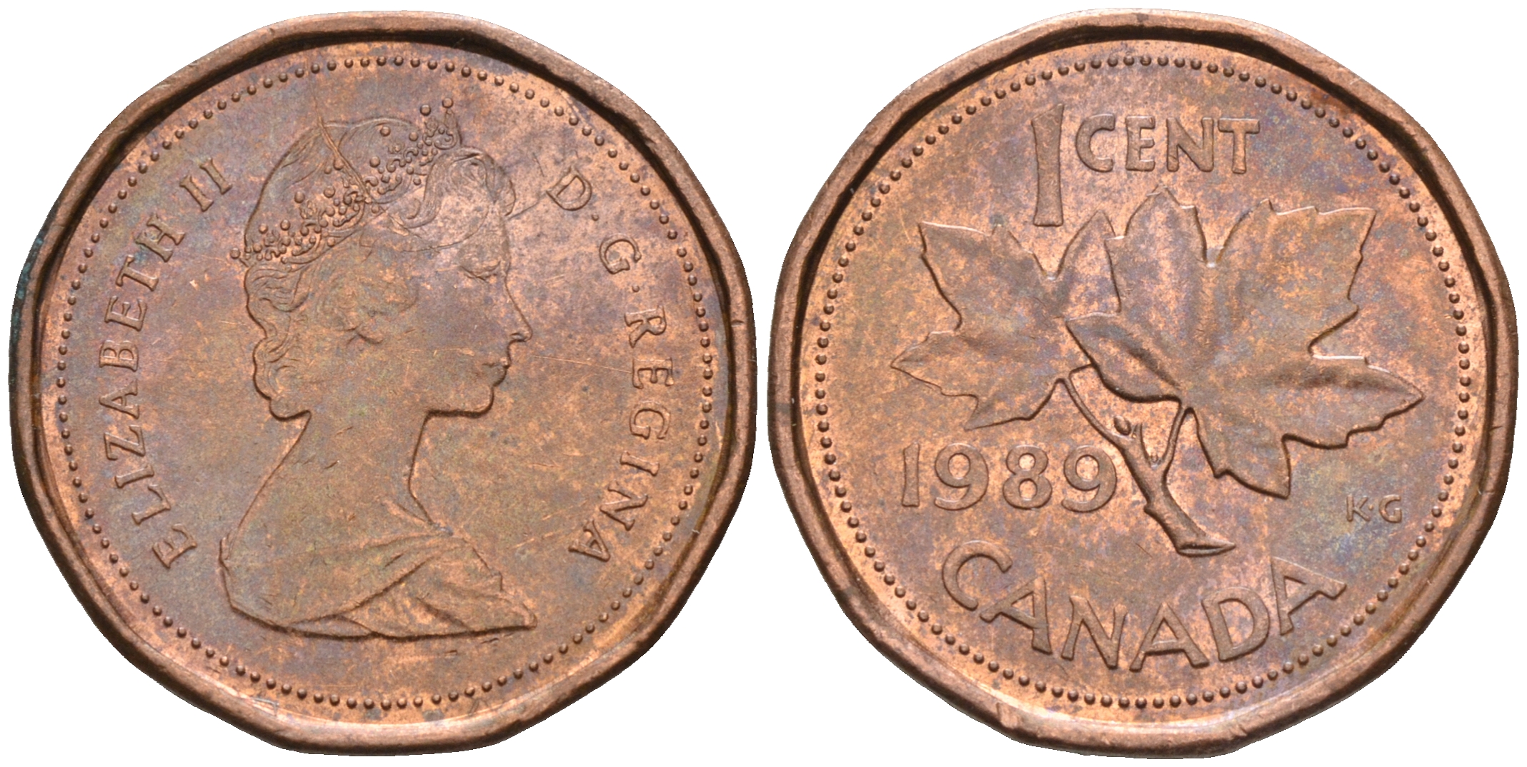 Канада 1 цент 1989 Елизавета II (1952-2022), кленовый лист KM 132 бронза    4147-319
