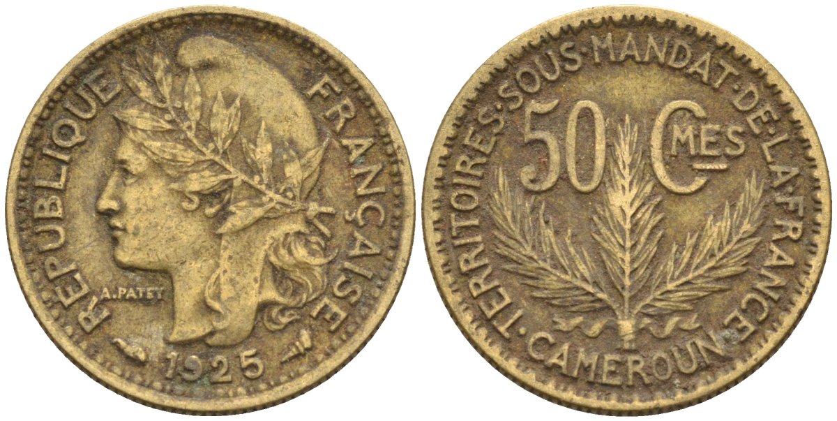 Французский Камерун 50 сантимов 1925 (а), монетный двор Париж KM 1 алюминиевая бронза 4164-1232