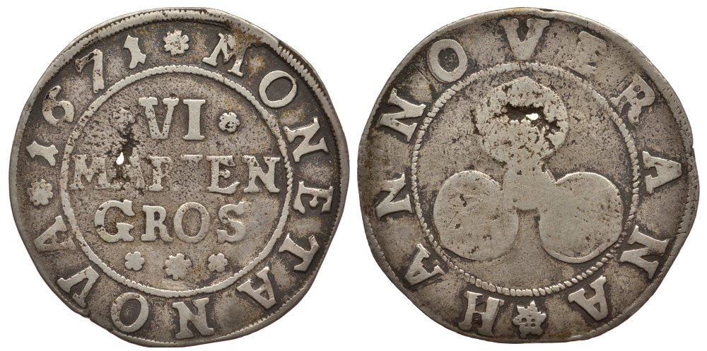 ГАННОВЕР 6 МАРИЕНГРОША 1671 KM 78 серебро 1522-723