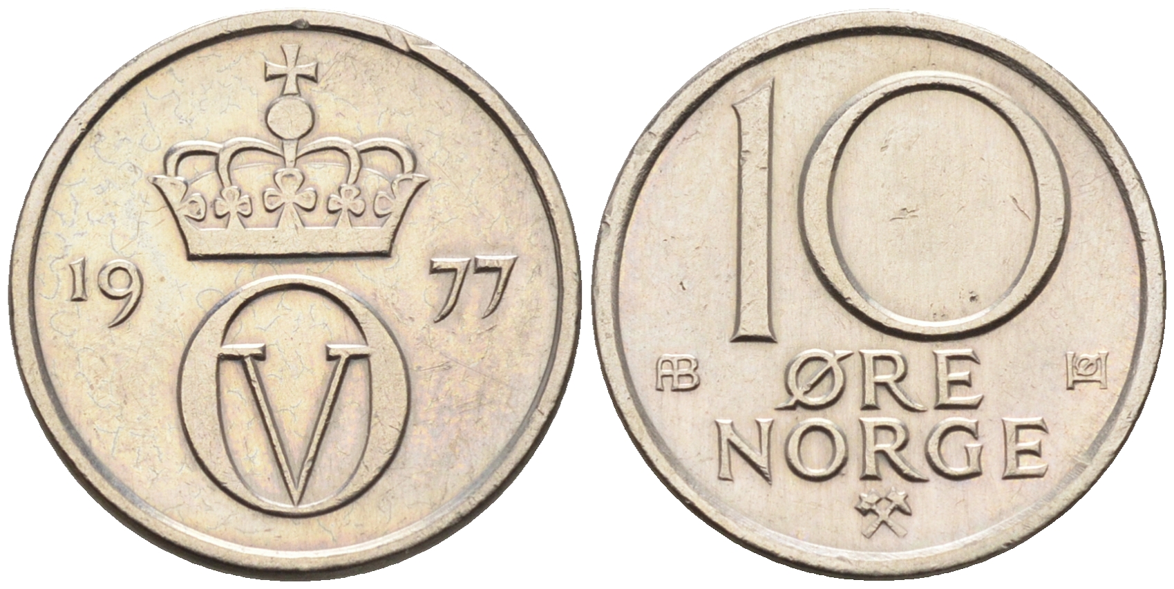 Норвегия 10 эре 1977 Улаф V (1957-1991) КМ 416 медно-никель    4169-328