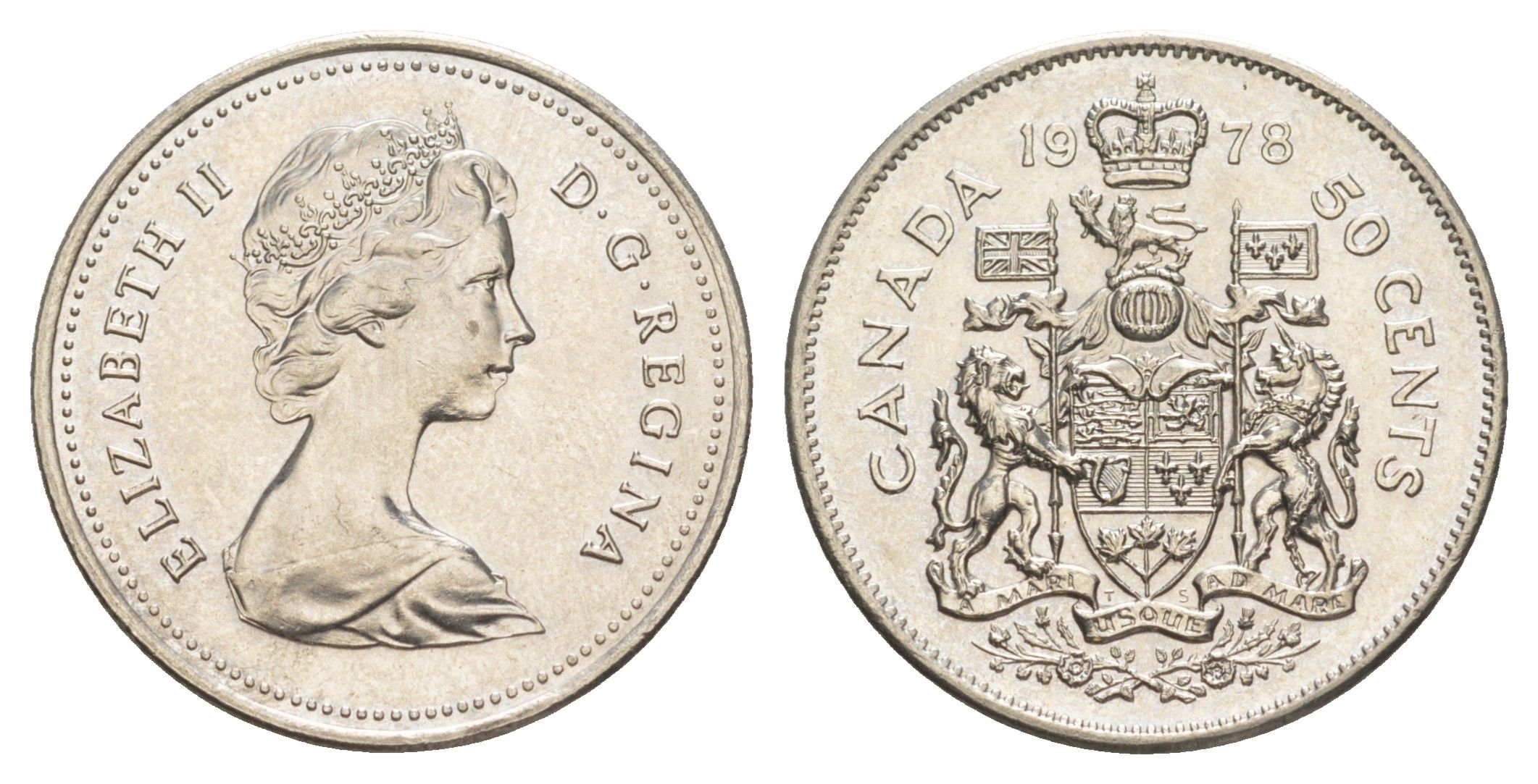 Канада 50 центов 1978 Елизавета II (1952-2022), герб KM 75.1 никель aUNC 4631-744