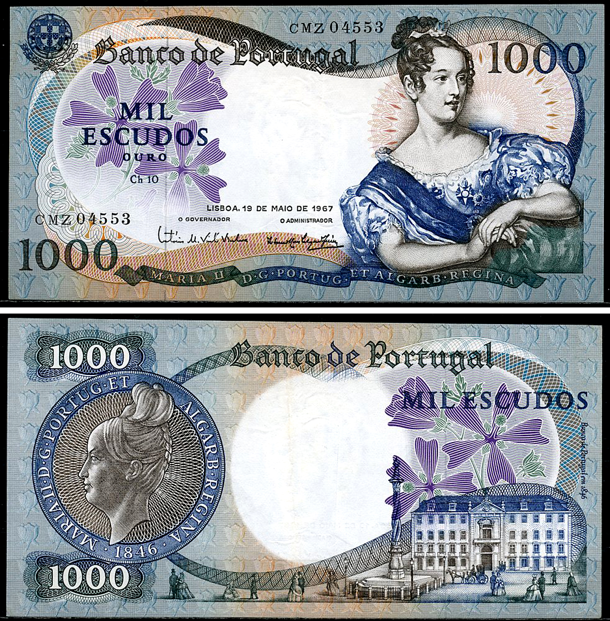 Португалия 1000 эскудо 1967 Мария II, королева Португалии Pick 172 a (1)  бумага   451-1190-1
