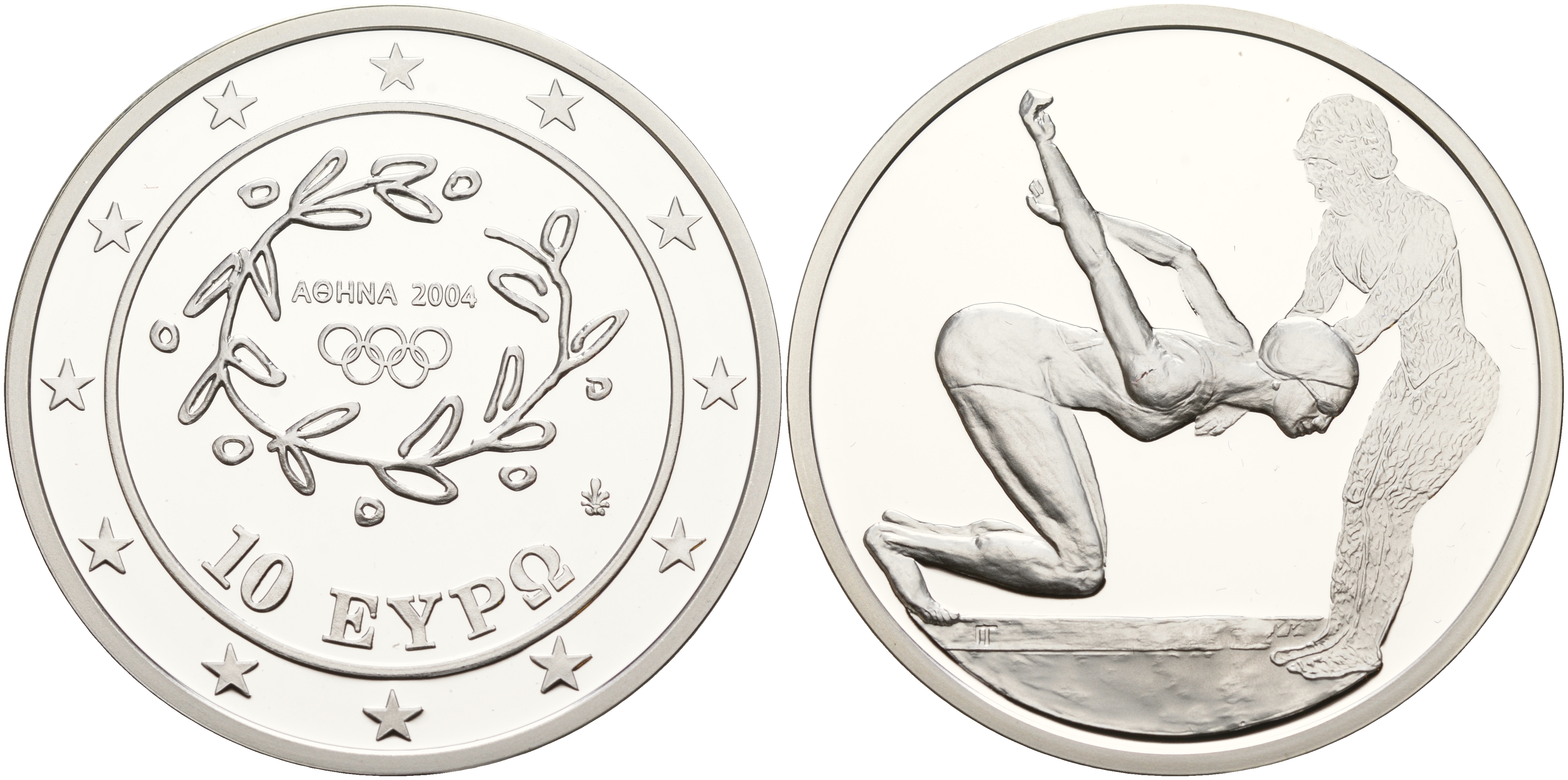 Греция 10 евро 2003 XXVIII летние Олимпийские игры 2004 года в Афинах, плавание KM 200 серебро PROOF 11-244-24