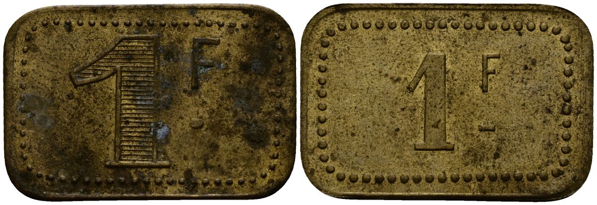 Франция 1 франк ND ресторанный жетон латунь 4166-234