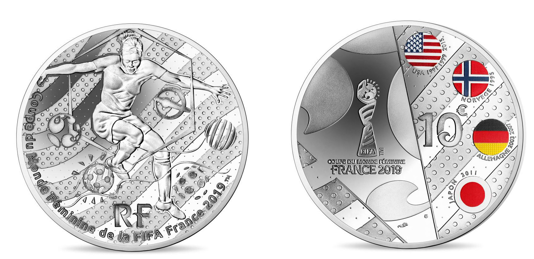 Франция 10 евро 2019 Чемпионат мира по футболу среди женщин, FIFA, Тип 4, оригинальная коробка, сертификат KM NEW серебро PROOF 8-1-03-09