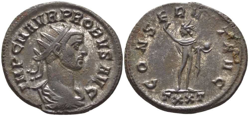 Римская Империя антониниан 278 Проб CONSERVAT AVG, военный трофей, бог Соль, Тицин Good Very fine RIC 348 серебро 1073-15-42