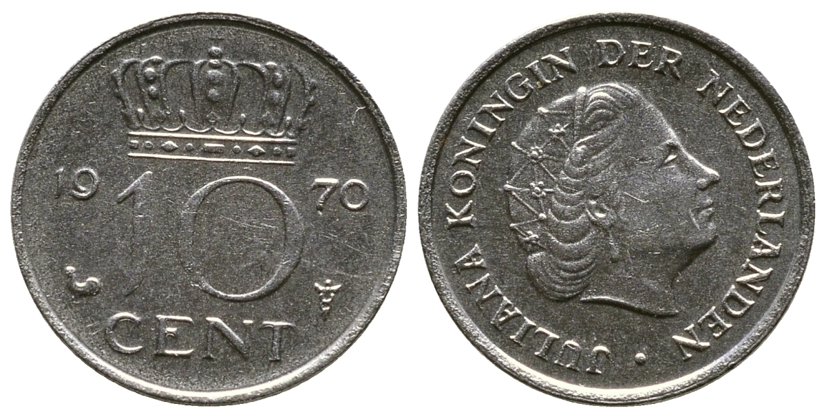 Нидерланды 10 центов 1970 Юлиана (1948-1980) KM 182 никель 3334-415