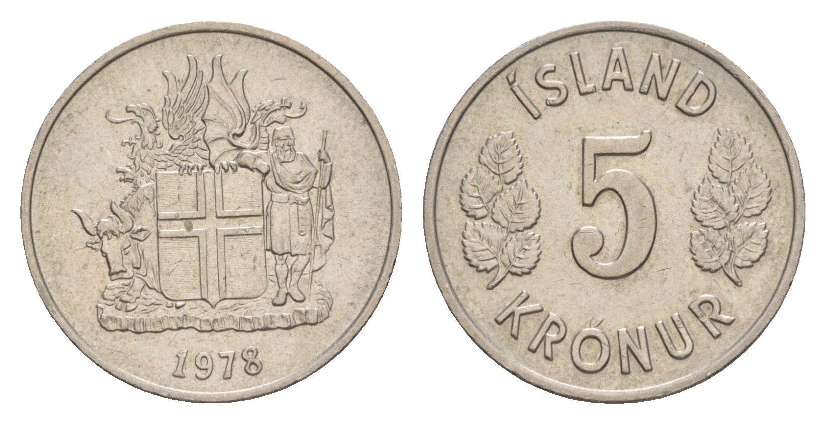 Исландия 5 крон 1978 KM 18 медно-никель UNC 4632-966