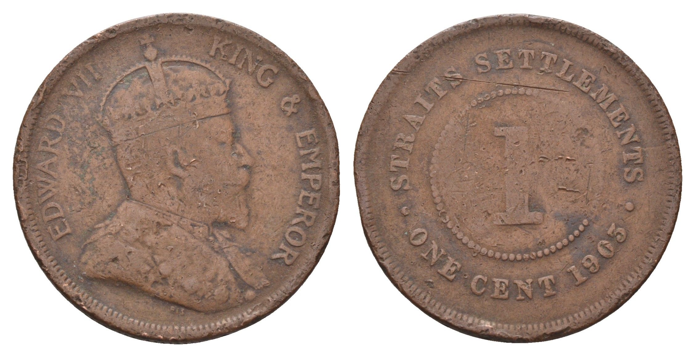 Стрейтс-Сетлментс (Стрейтс Сетлментс) 1 цент 1903 Эдуард VII (1901-1910) KM 19 бронза 4662-443