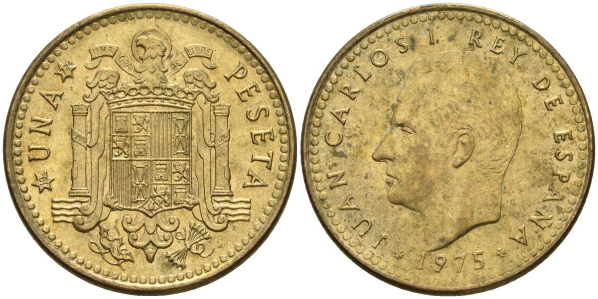 Испания 1 песета 1975 (77) Хуан Карлос I (1975-2014) KM 806 алюминиевая бронза 4604-212