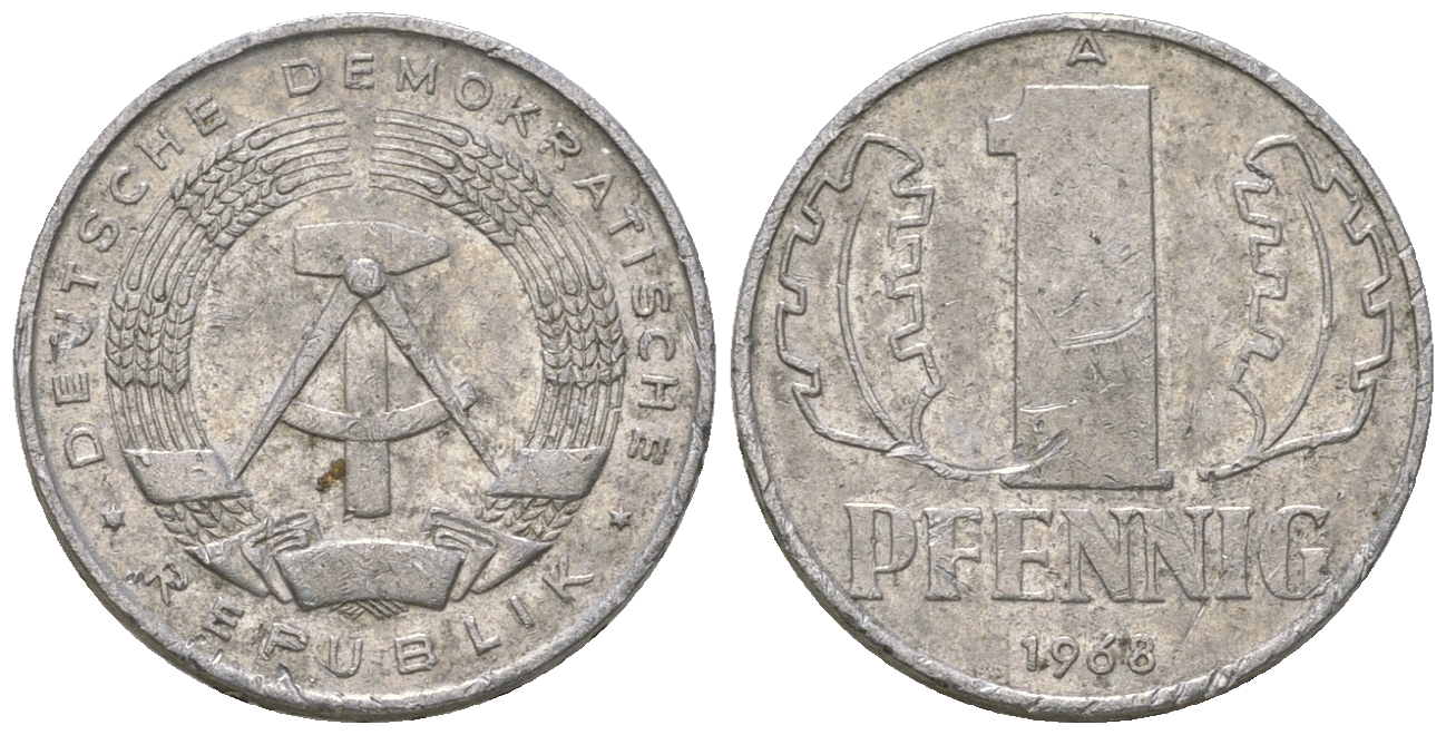 ГДР 1 пфенниг 1968 А КМ 8.1 алюминий 4651-1133