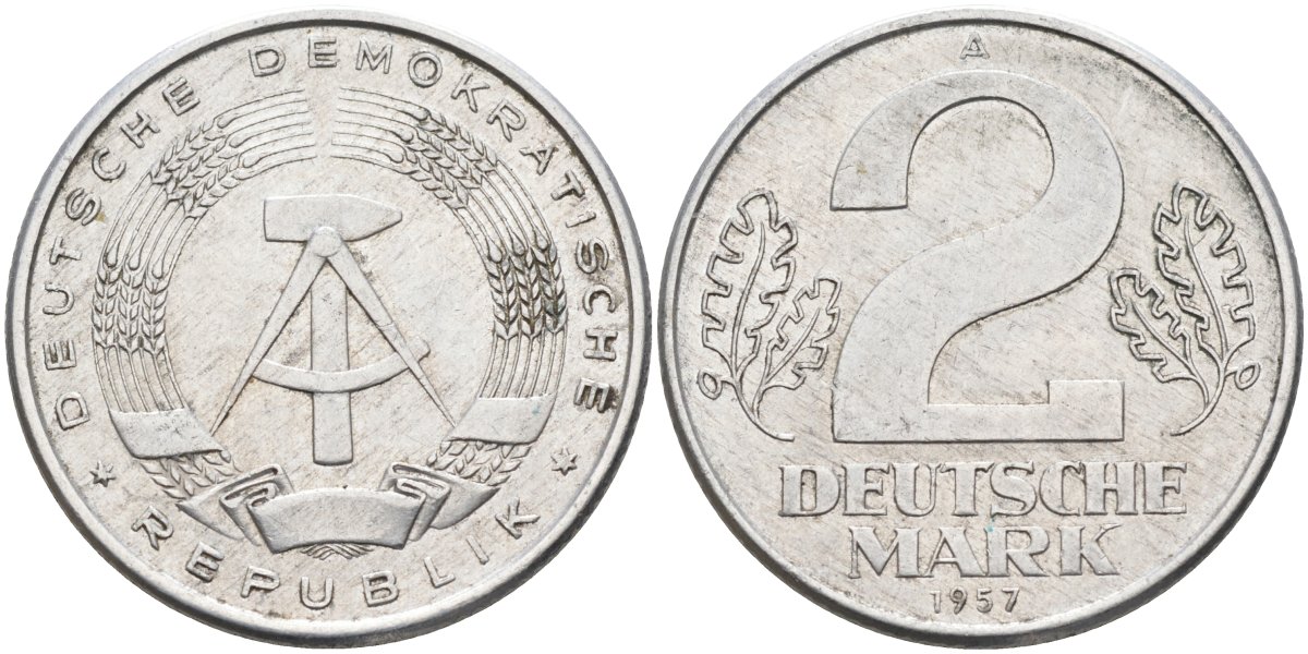 ГДР 2 марки 1957 А KM 14 алюминий 4593-322