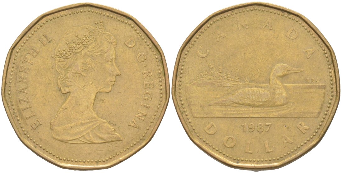 Канада 1 доллар 1987 Елизавета II (1952-2022), утка KM 157 никель плакированный алюминиевой бронзой 63-451
