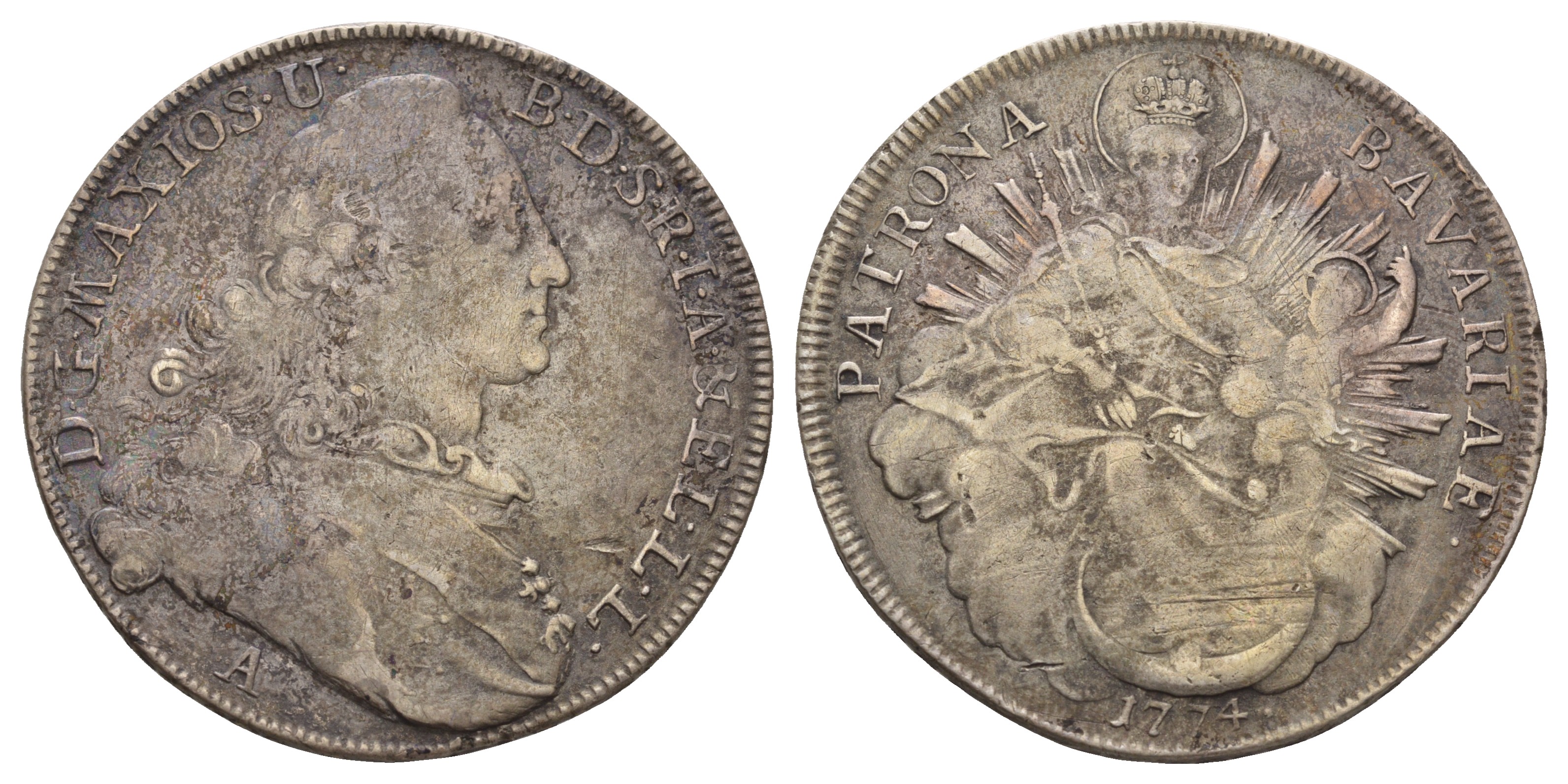 Бавария 1 талер 1774 А, Максимилиан III Иосиф Карл  (1745-1777), мадонна Dav. 1954 серебро 1067-2-35