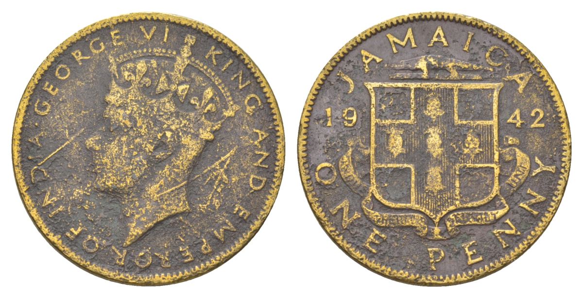 Ямайка 1 пенни 1942 KM 32 никель латунь 4628-451