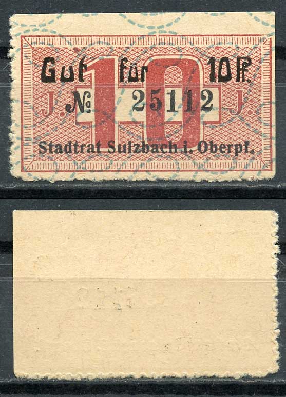 Германия, Зульцбах 10 пфеннигов ND нотгельд, тип марки Tieste 7235.05.01 бумага UNC (пресс) 8614-49-1-2