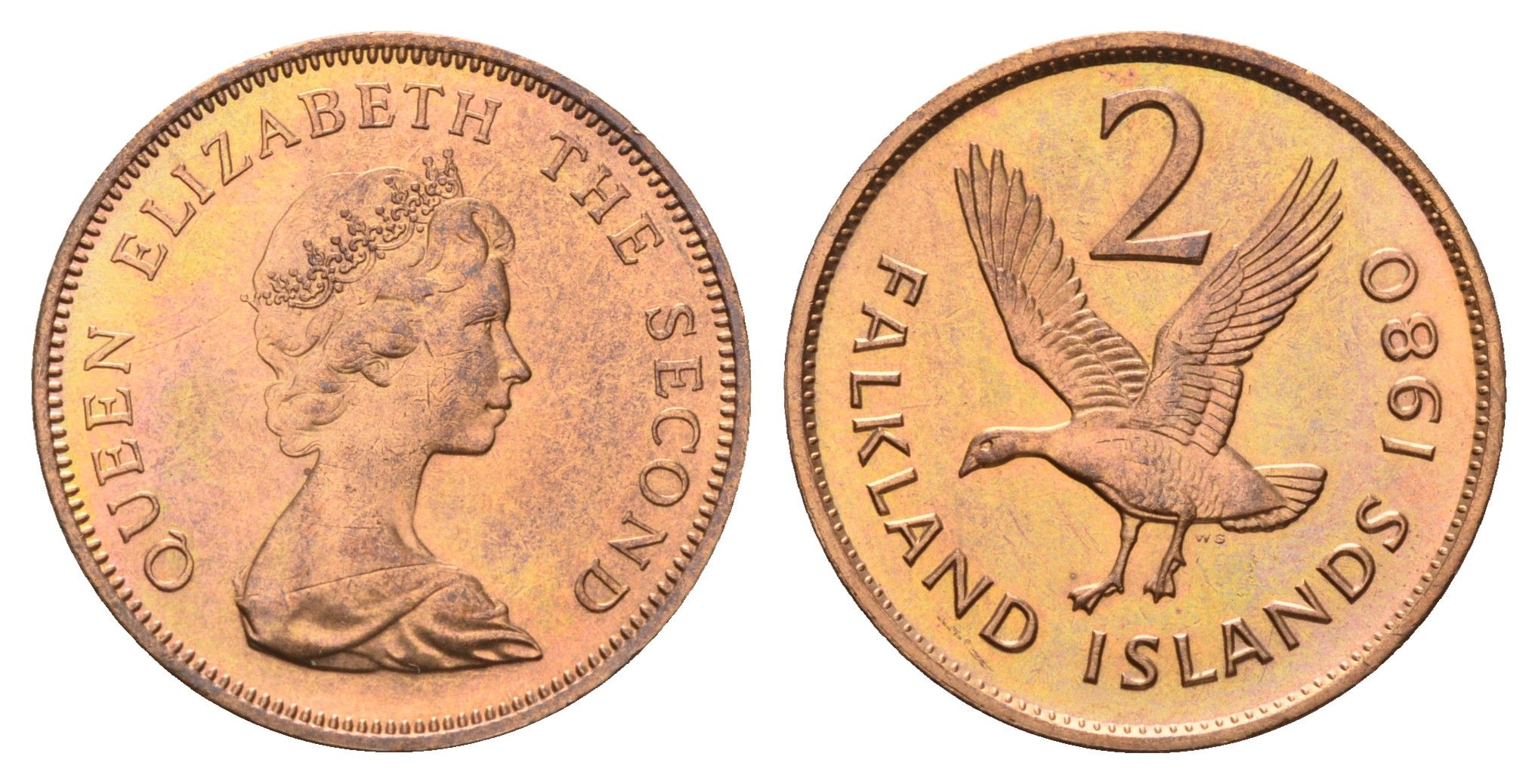 Фолклендские острова (Фолкленды) 2 пенса 1980 KM 3 бронза UNC 4670-1157