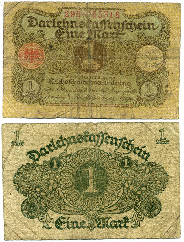 Германия 1 марка 1920 1 марта 1920, веймарская республика Pick 58, Rosenberg 64 бумага 3295-86-2-1