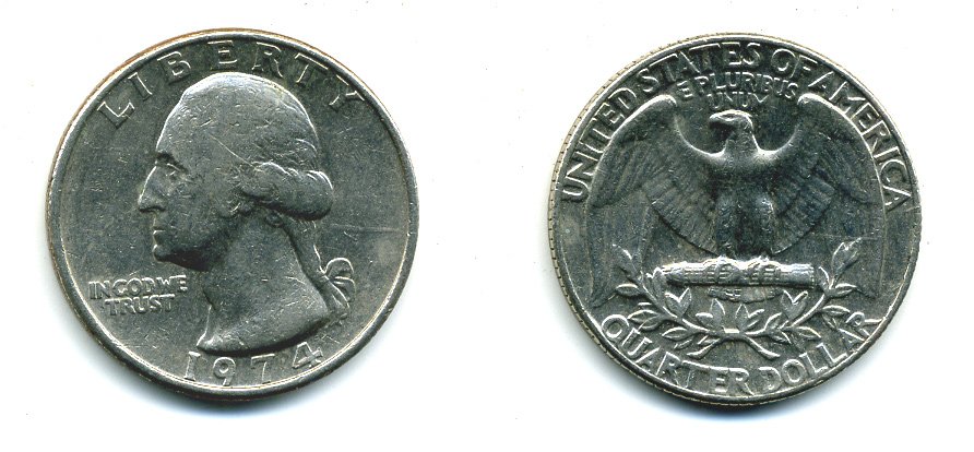 США 25 центов (квотер) 1974 Вашингтон KM 164a медь плакированная медно-никелем 46-2644