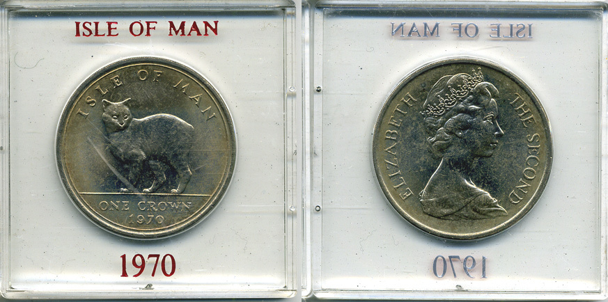 Остров Мэн 1 крона 1970 кошка Мэна, в оригинальной пластиковой коробкеЕ KM 18 медно-никель UNC 6-6-1-77