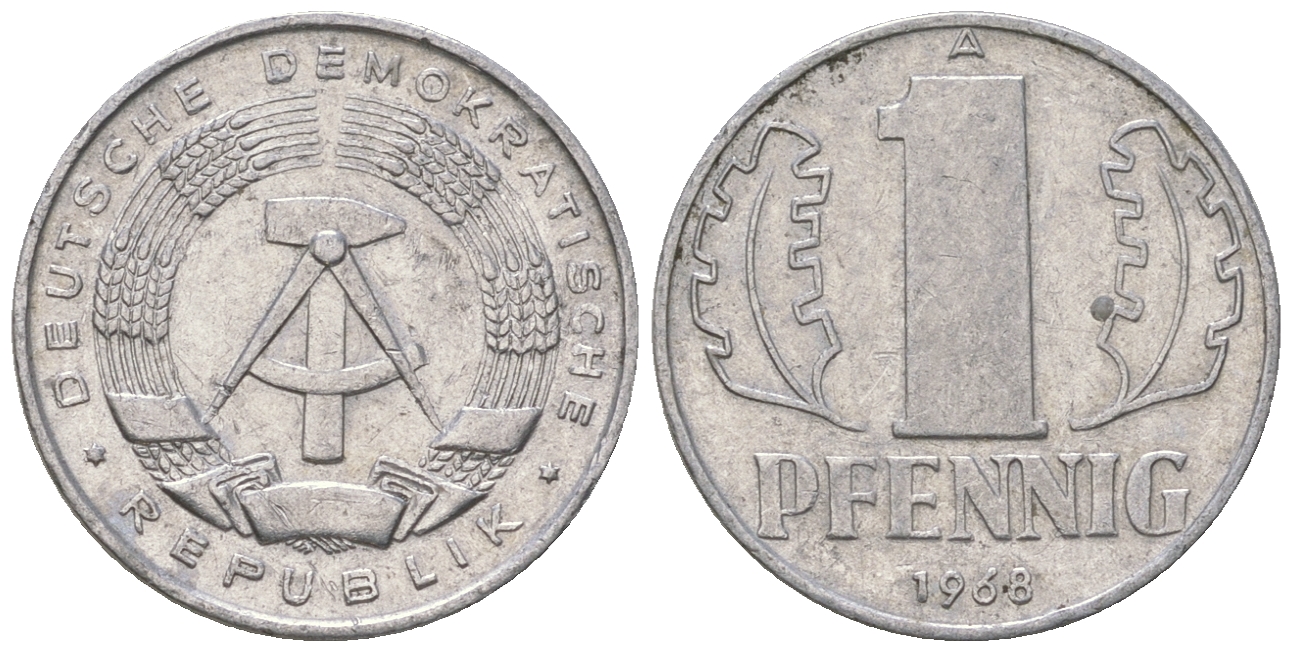 ГДР 1 пфенниг 1968 А КМ 8.1 алюминий 3458-317