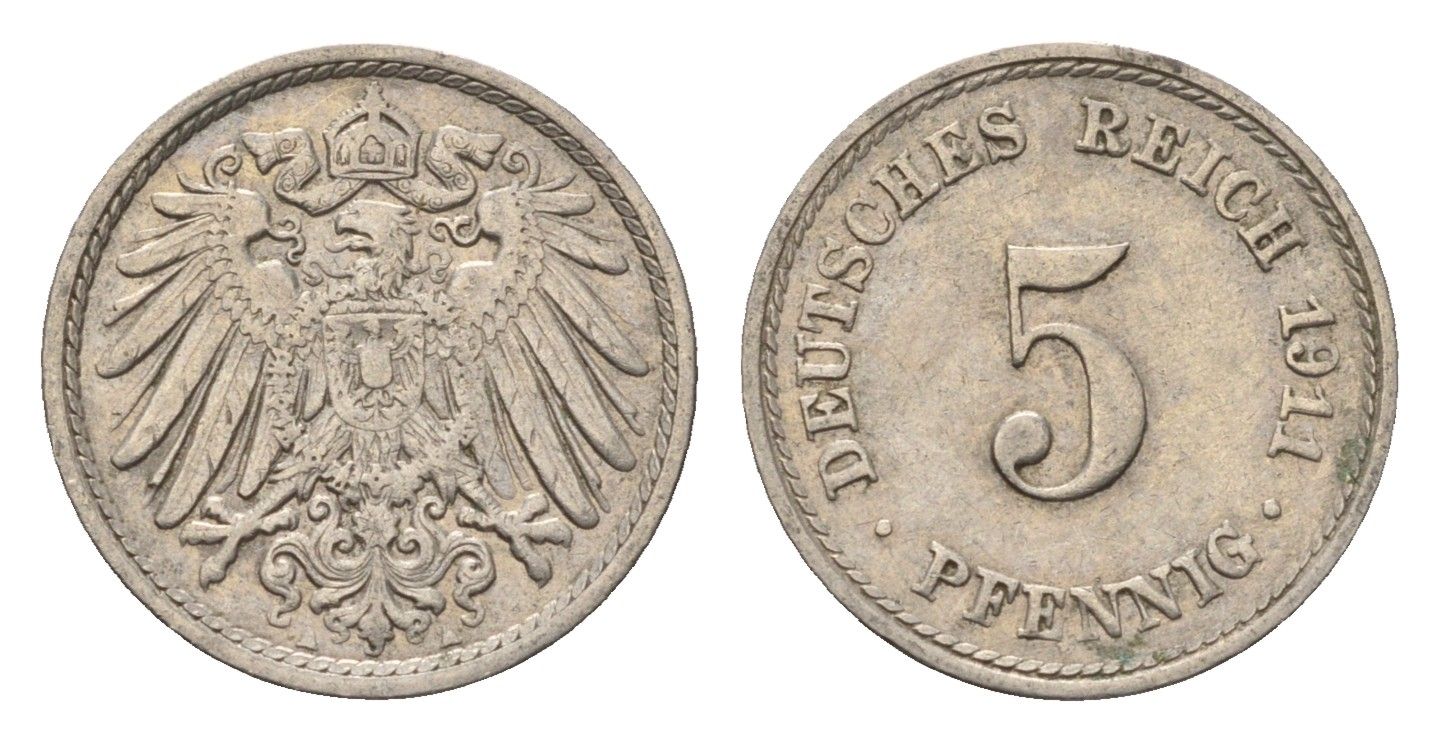 Германия 5 пфеннигов 1911 A KM 11, J. 12 медно-никель 4696-646