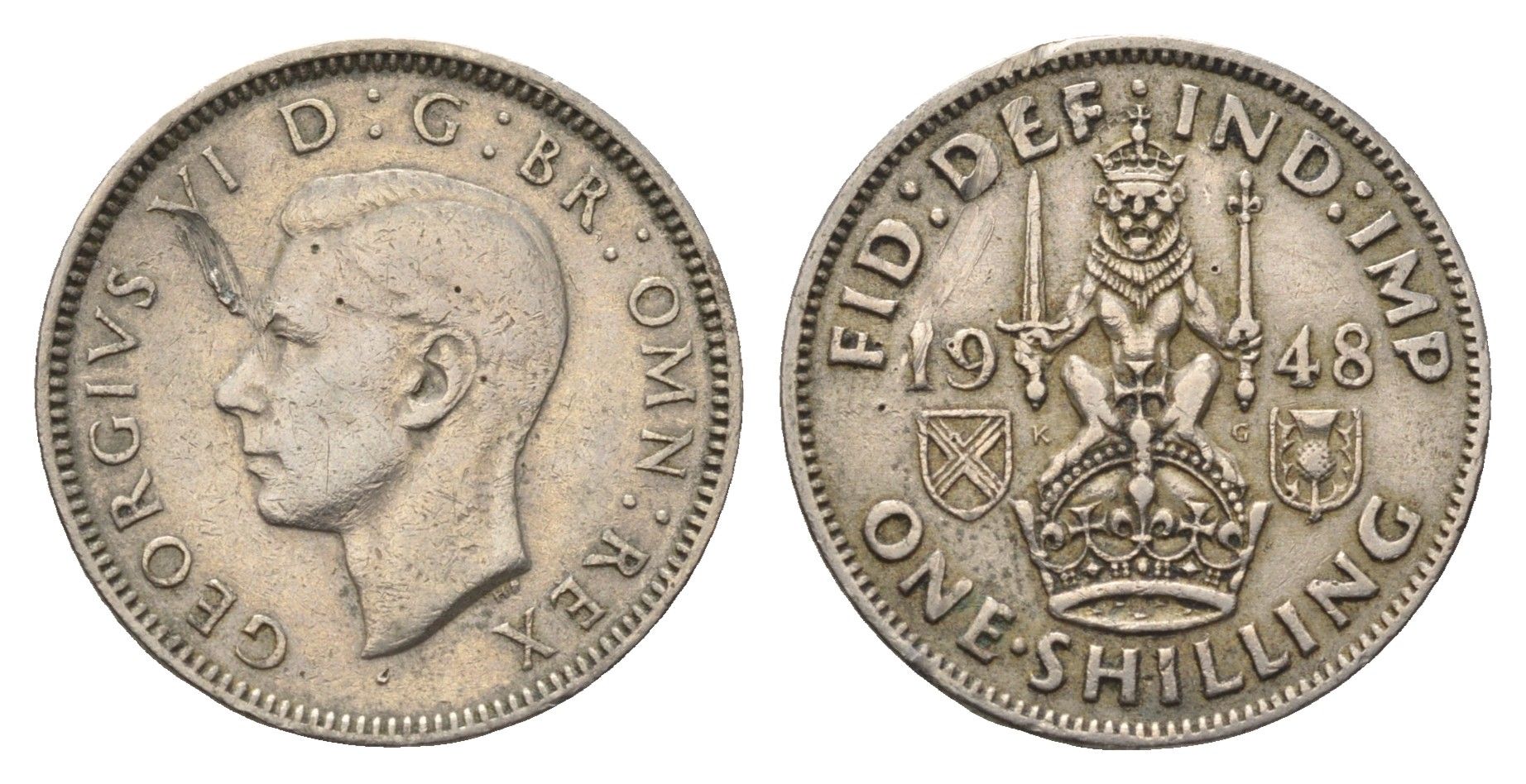 Великобритания 1 шиллинг 1948 Георг VI (1936-1952), Шотландский герб KM 864, Spink 4104 медно-никель 4695-734