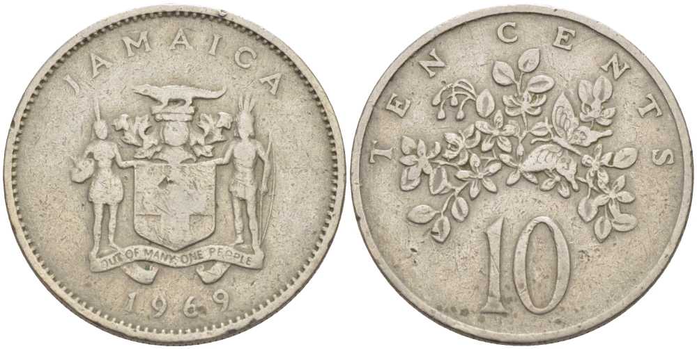 Ямайка 10 центов 1969 бабочка KM 47 медно-никель 51-851
